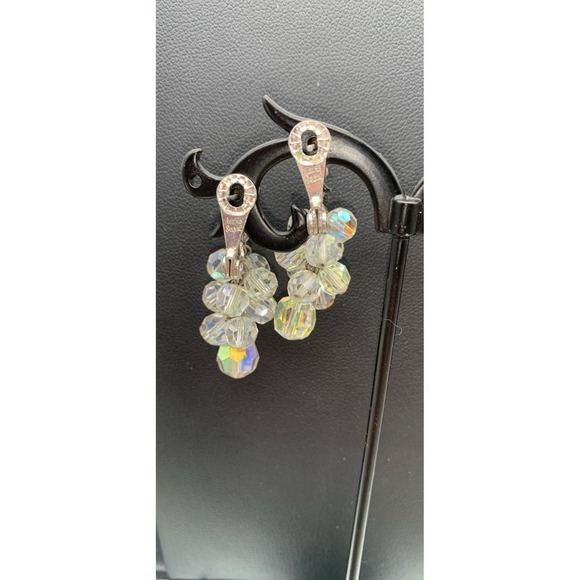 Vintage Lewis Segal AB Aurora Borealis Dangle Pierced Earrings Signed - Picture 4 of 5